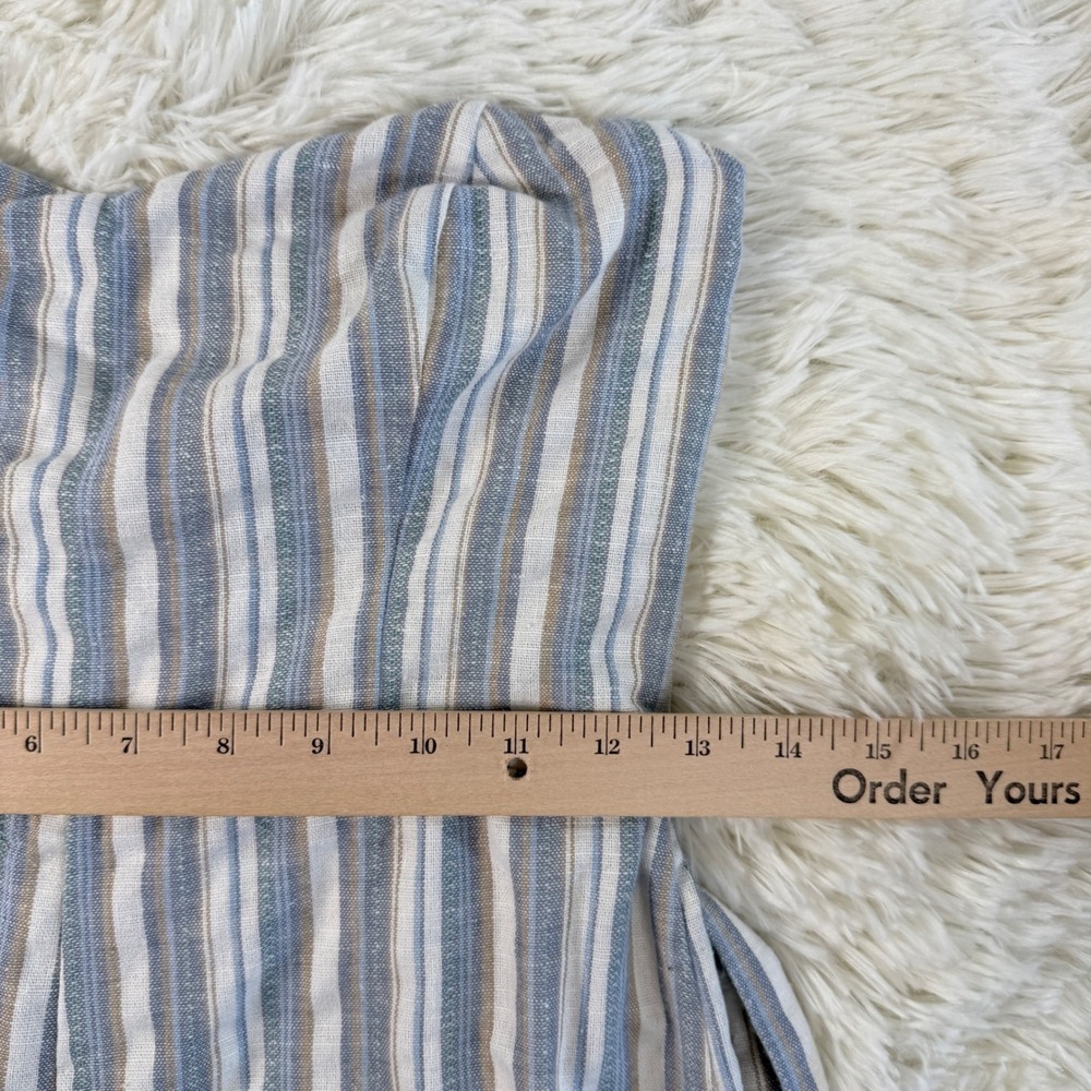 Lulus Striped Strapless Wide Leg Jumpsuit Tie Waist Linen Blend Small Prep Chic - Picture 6 of 12